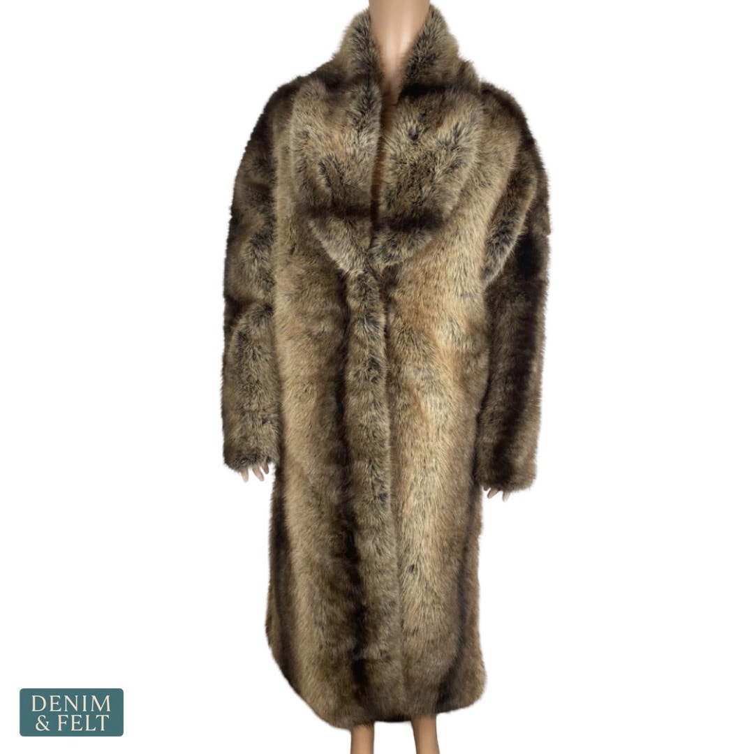 New Meotine Katha Faux Fur Coat Brown Oversized Luxe Minimalist Winter Statement — image 8 of 8